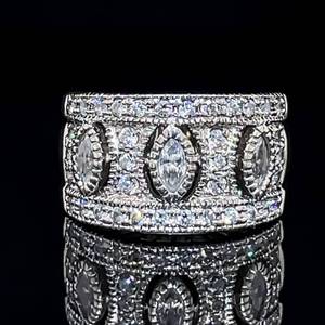 lot 101 image: Stunning Vintage Style Cubic Zirconia Milgrain Beaded Filigree Band Ring