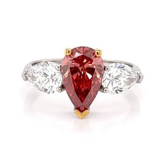 lot 3 image: Enviable Vivid Fancy Pink Pear & White Diamond 3-Stone Ring in Platinum w Certificate of Authentication Report $21,500 Retail VIDEO