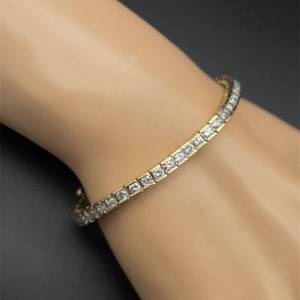 lot 12 image: Stunning Style 5.60 Carat Diamond Square Link Channel Bar Estate Tennis Bracelet in 14k Yellow Gold $12,500 Retail