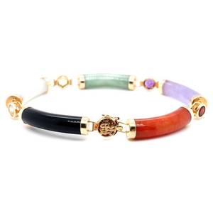 lot 79 image: Multi-Color Genuine Jade & Semi-Precious Gemstone Bezel & Bar Link Estate Bracelet in 14k Yellow Gold