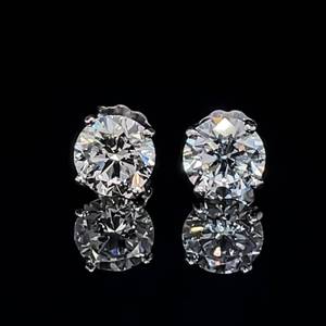 lot 7 image: Impressive Fire Large, 3.00 Carat Round Diamond Martini Solitaire Stud Earrings in 14k White Gold $12,500 Retail VIDEO