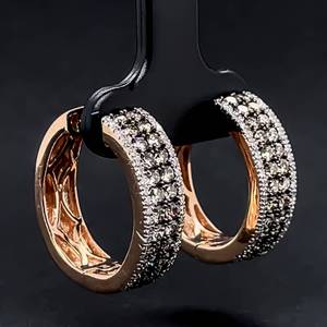 lot 22 image: Stunning 2.00 Carat Fancy Champagne & White Diamond 4-Row Round Hoop Earrings in 14k Rose Gold $3750 Retail VIDEO