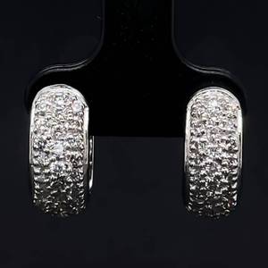 lot 49 image: Chic and Beautiful 0.75ctw Diamond Pave Huggie Hoop Earrings w Hinged Backs in 14k White Gold $2250 Retail VIDEO