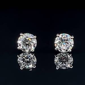 lot 60 image: Gorgeous Classic 1.00 Carat Round Brilliant Cut Diamond Solitaire Stud Earrings in 14k White Gold $2899 Retail