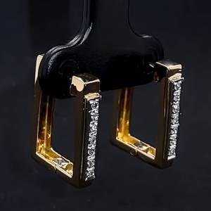 lot 72 image: Retro Geometric Vintage Diamond Rectangle Hoop Estate Earrings in 14k Yellow Gold $1800 Retail