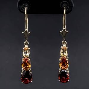 lot 87 image: Boho-Chic Garnet & Citrine 2-Stone Leverback Dangle Earrings in Yellow Gold