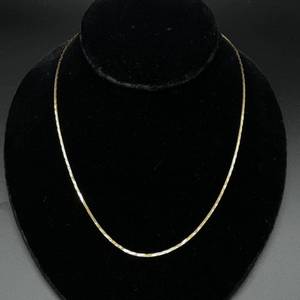 lot 51 image: Beautiful Retro Slim Flat Link Cobra Chain Layering Necklace in 14k Yellow Gold, 19