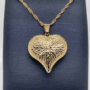 lot 90 image: Vintage Estate Enchantment Puffed Diamond-Cut Pendant Long 24 Chain Necklace in 10k14k Yellow Gold