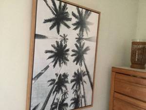 lot 429 image: Wooden Framed Canvas Palm Tree Picture