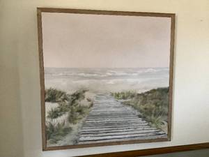 lot 430 image: Wooden Framed Canvas Beach Picture