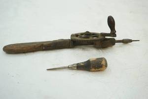 lot 107 image: antique hand drill and screwdriver