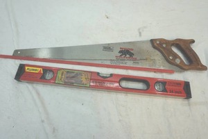 lot 129 image: wood saw and level