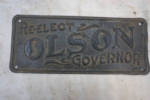 lot 150 image: vintage Re-Elect Olson Governor sign