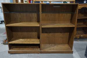 lot 388 image: lighted wood and glass bookshelf