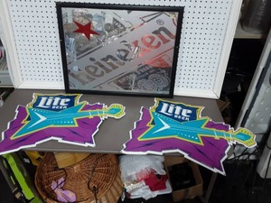 Framed Heineken Beer Mirror,  2-Tin Signs