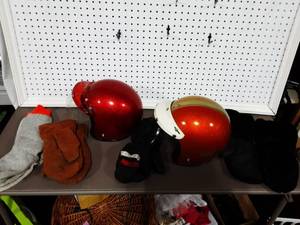 Vintage Ski-Doo Helmet & Other Helmet & 3-Pair Of Snowmobiling Mitts
