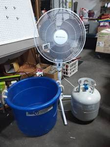 Comfort Zone Floor Fan With Multiple Speeds, 20Lb. Propane Tank & Much Bucket