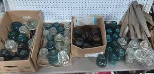 Large Collection Of Assorted Telephone Insulators & Wooden Standoffs