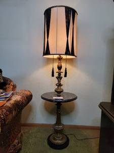 60 Antique Brass & Marble Table and Base Floor Lamp Table (Resale Value $140 to $315)