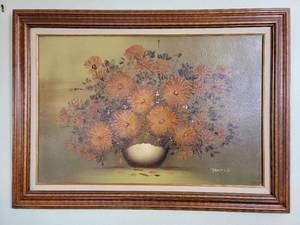 Beautiful Custom Framed Large Vintage Original Floral Oil Painting 44W x 32H inch by Robert H. (Resale Value $500 - $950)