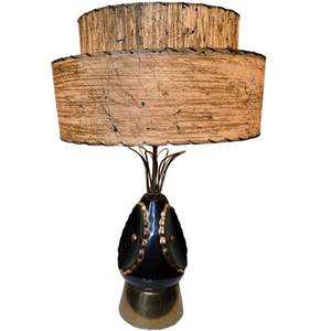 Vintage Mid Century Modern 24.5 Pineapple BlackGold Lamp with Original Atomic Lamp Shade (Resale Value $230 - $310)