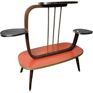 1950s Mid Century Modern Black & Red Flower Resopal Shelf (Resale Value $305 to $410)