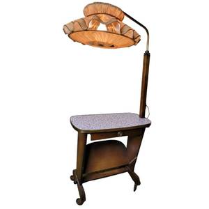 Mid Century Modern Wooden Single Drawered Magazine Holder Bedside Floor Lamp with Original Colonial Lampshade (Resale Value $485 to $670)