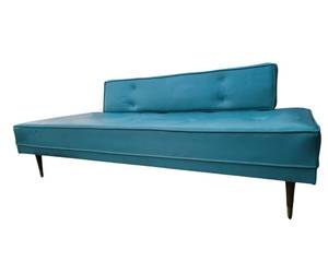 Fabulous Mid-Century-Modern Turquoise Vinyl CouchDay Bed 28.5 x 73.5 x 28.5 (Resale Value of $900-$1500)