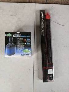 lot 706 image: New Aquarium Pump and Heater Lifegard Quiet One Aquarium Pump 87 GPH and Aquatop 300W Aquarium Heater