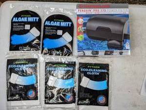 lot 721 image: New Marineland 30 Gal. Penguin Pro 175 Power Filter with (2) Python Algae Mitts and (3) Python Eco-Cleaning Cloths