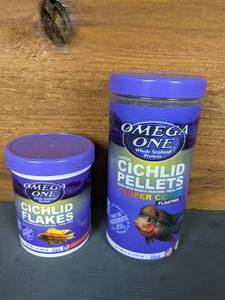 lot 427 image: New Omega One Cichlid Flakes (1oz) and Large Cichlid Pellets (6oz)