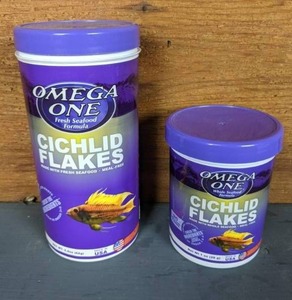lot 418 image: Lot of 2 New Omega One Cichlid Flakes (2.2 oz & 1 oz)