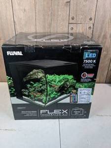 lot 103 image: NEW Fluval FLEX Freshwater Aquarium Kit 9 Gal. Black with LED and Remote