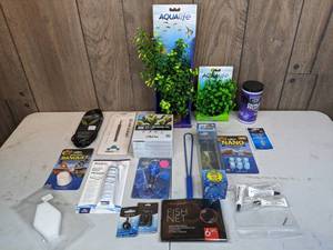lot 489 image: New Aquarium Supplies Aquavitro 20mm Scalpel, Aqueon 100% Silicone Aquarium Sealant, Omega One Small Cichlid Pellets, & More