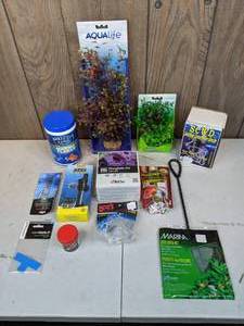 lot 492 image: New Aquarium Supplies Aqualife 14 Myrio Plant, Red Sea Phosphate Pro Test Kit, Tetra HT55 200W Submergible Heater, & More