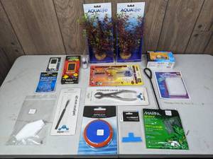 lot 477 image: New Aquarium Supplies Aqualife 10 Plant, Fluval Ammonia Test Kit, Aquavitro Crescent Coral Cutter, Aquavitro 40mm Scalpel, Aquatop Dual Digital Aquarium Thermometer, & More