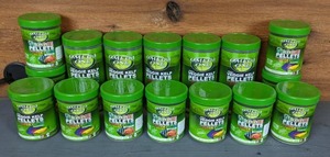 lot 629 image: NEW Sixteen Large & Small (16) Containers of Omega One Small Veggie Pellets  Super Color with Kelp, Floating & Sinking