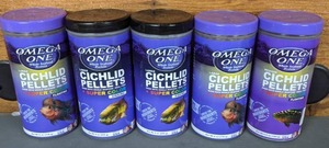 lot 637 image: NEW Assortment 1 Medium & 4 Large, FloatingSinking Omega One Cichlid Pellets  Super Color