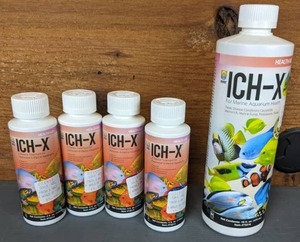 lot 592 image: NEW One 16 oz. Bottle of Health Aid ICH-X for Salt Water, Four 4 oz. Bottles for Freshwater & Marine Aquariums