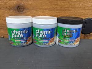 lot 593 image: NEW Two 5 oz. Jars of Chemi-Pure All-In-One Filter Media and One 6.5 oz. Jar of Chemi-Pure Elite All-In-One Filter Media
