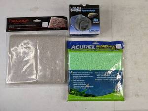 lot 700 image: New Aquarium Pump and Filter Pads Lifegard Quiet One Aquarium Pump 240 GPH, Acurel Phosphate Reducing Pad and Aquatop Ammonia Removing Filter Pad