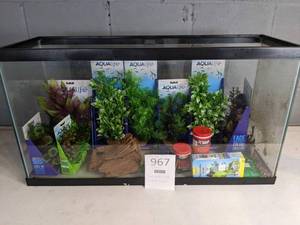 lot 967 image: Used 30 Gallon Breeder Tank with New Accessories (Plant Scapes, Submersible Heater, and more)