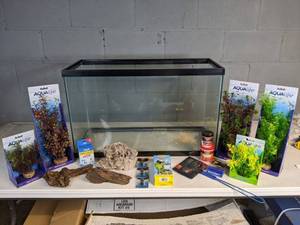 lot 964 image: NEW 29 Gallon Tank with Accessories (Plant Scapes, Submersible Heater, and more)