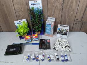 lot 1270 image: Aquarium Accessories KH Water Hardener, Aquatop Decor, Heating Cable, KHAlkalinity Pro Test Kit, Weasel Fat Silicone Lubricant, Water Balancing Chemicals, and More