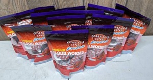 lot 1205 image: 12 NEW Bags Omega One Premium Frozen Blood Worms, 4 oz.Pkg.