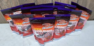 lot 1206 image: 12 NEW Bags Omega One Premium Frozen Blood Worms, 4 oz.Pkg.