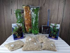 lot 1278 image: Assortment of New Plant Scapes, Fishing Net, and Gravel