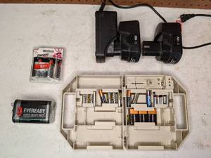 lot 1344 image: Assortment of Household and Power Tool Batteries, Charger, and Tester