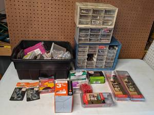 lot 1183 image: Assortment of (3) Small Part Organizers and Miscellaneous Hardware Multi-Purpose Screws, Multi-Purpose Nails, Fasteners and More