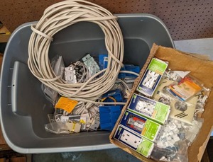 lot 1335 image: Large Selection of Electronic Parts Leviton Heavy Duty Outlets & Switches, Cable, Outlet Boxes, & More